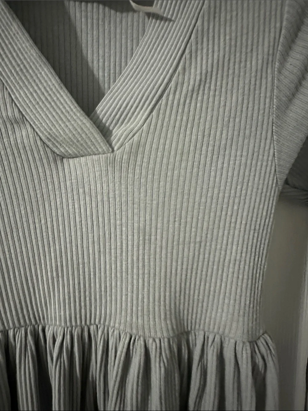 Marmar Copenhagen Girls Long-Sleeve Grey Ribbed V-Neck Dress